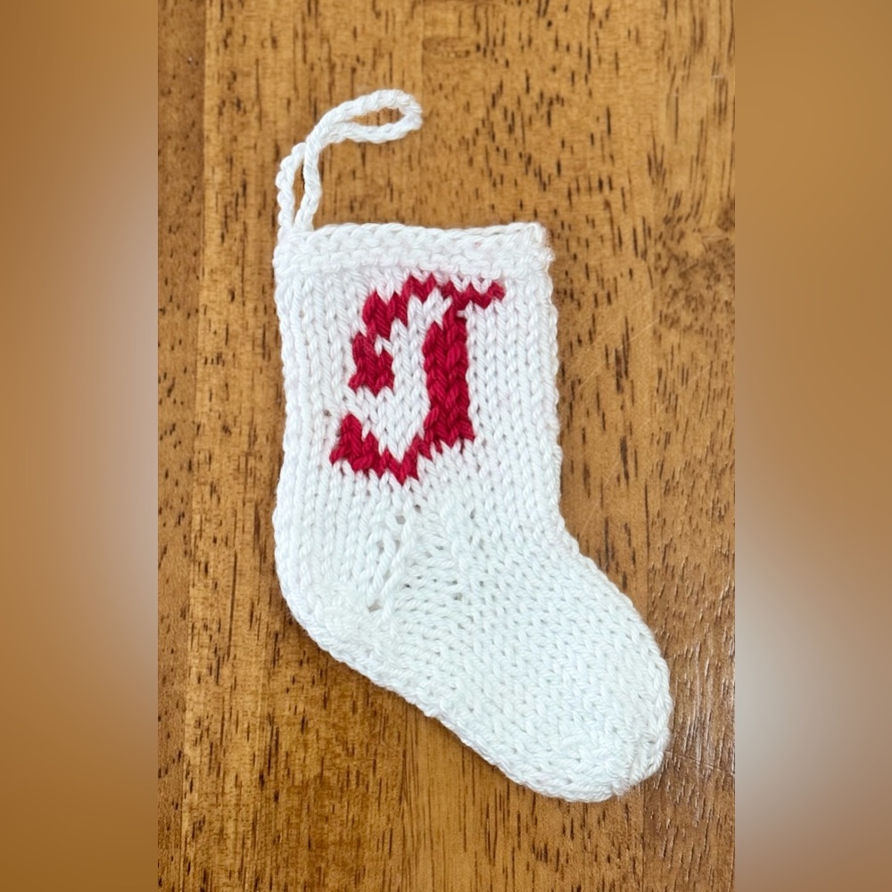 Miniature Knitted Christmas Stocking 
Monogrammed Letter "T"